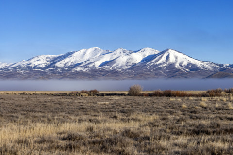 Snowcapped Soldier Mountains on sunny day