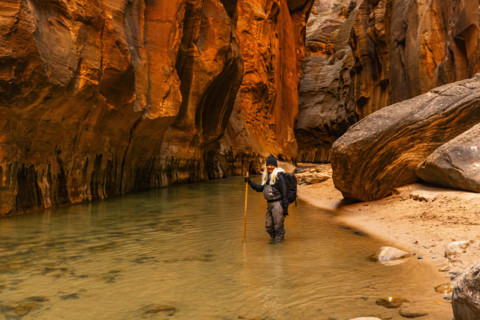 Portrait of woman wading The Narrows of Virgin River