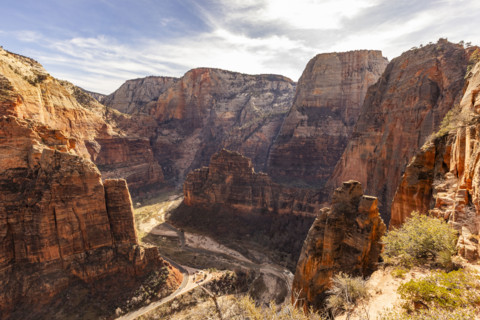 View into Zion Canyon from Angels Landing ascent