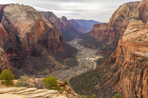 View into Zion Canyon from Angels Landing ascent