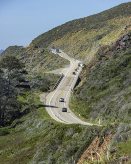 Traffic on road along the Big Sur