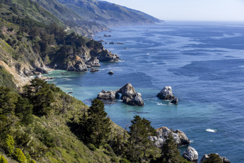 Calm ocean and rocky Big Sur Coast