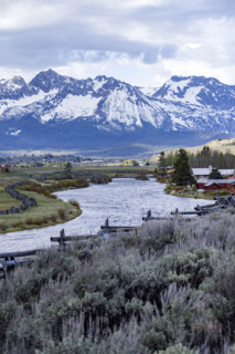 Salmon River at Lower Stanley with Sawtooth Mountains in distance
