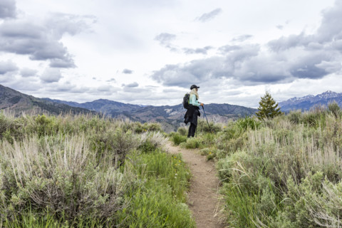 Senior woman hiking in Sun Valley