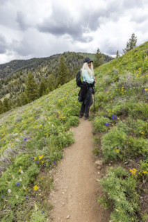Senior woman hiking in Sun Valley