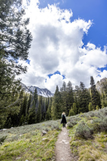 Rear view of woman hiking in Sun Valley