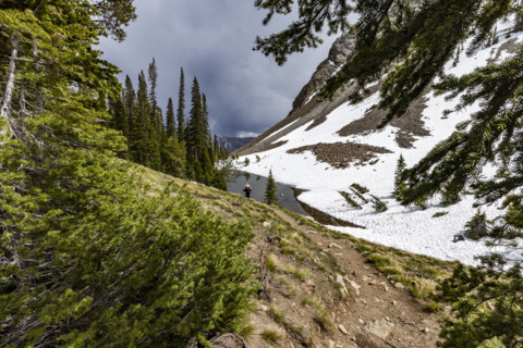 Senior woman hiking in Sun Valley