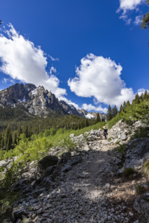 Senior woman hiking in Sawtooth Mountains