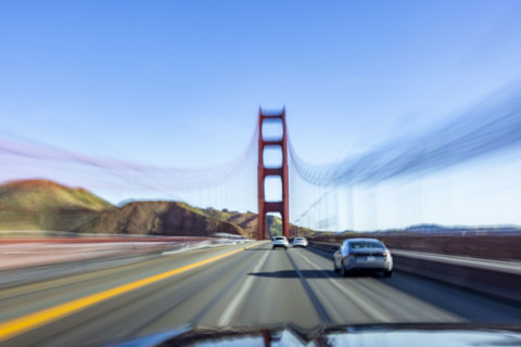 Traffic on Golden Gate Bridge, motion blur