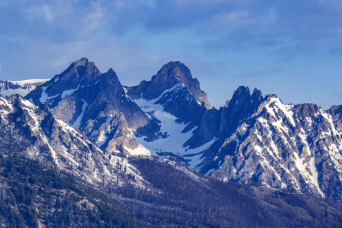Sawtooth Mountains with snow patches