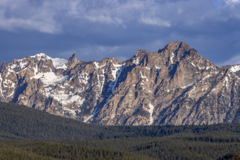 Sawtooth Mountains with snow patches