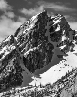 McGowan Peak with snow patches, black and white