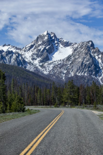 Empty Stanley Lake Road view to McGowan Peak