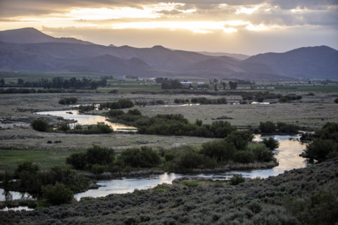 Silver Creek flowing through Silver Creek Preserve at sunset