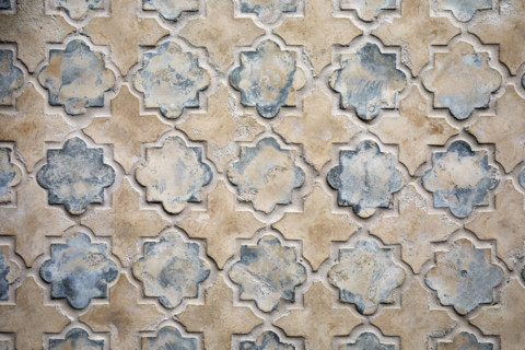 Close-up of beige and blue tile