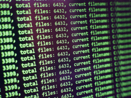 Close-up of data recovery log output on monitor