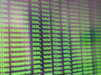 Close-up of file recovery process displayed on computer screen