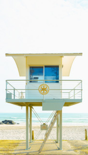 Lifeguard tower on empty beach