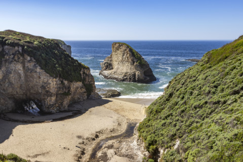 Shark Fin Cove on sunny day