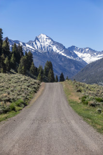 Empty dirt road to distant mountain