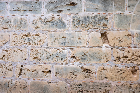 Close-up of sandstone wall. Palma de Mallorca, Balearic Islands, Spain
