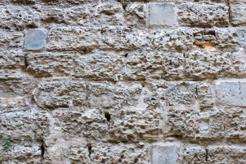 Close-up of sandstone wall. Palma de Mallorca, Balearic Islands, Spain
