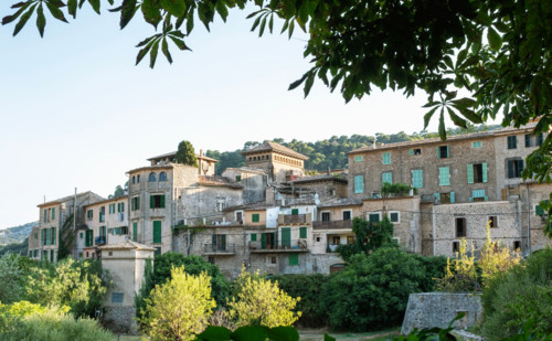 Stone townhouses in old town. Valldemossa, Mallorca, Spain