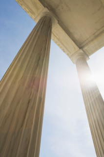Low angle view of marble columns against sky. Madison, New Jersey, United States