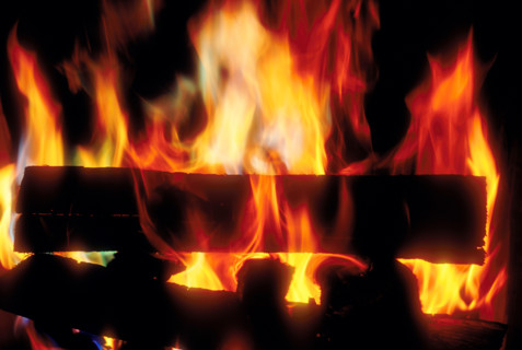 Close-up of wood campfire burning. Lake Placid, New York, United States