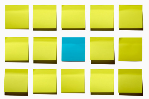 Multiple blank post it notes on white background. New york City, New York State, United States