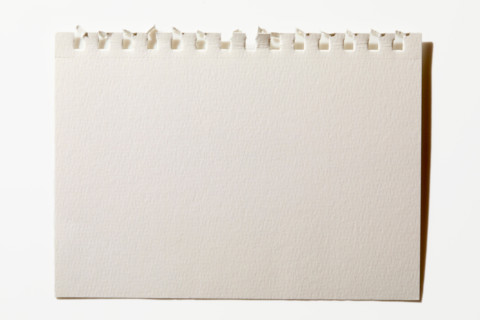 Torn blank notebook paper on white background. New york City, New York State, United States