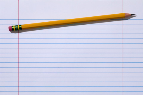 Pencil on blank lined paper. New York City, New York State, United States