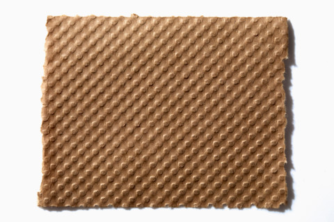 Torn corrugated cardboard on white background. New York City, New York State, United States