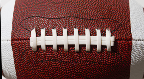 Close-up of Football and Laces. New York City, New York State, United States