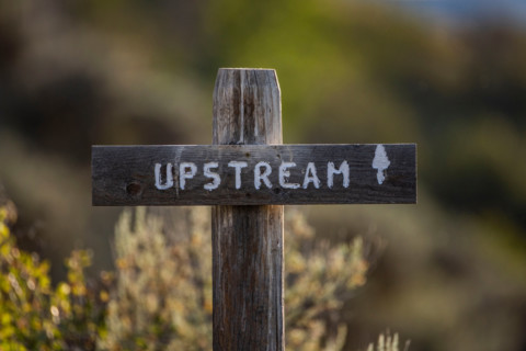 Close-up of old Upstream sign. Bellevue, Idaho, United States