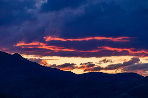 Dramatic sunset sky above hills. Bellevue, Idaho, United States
