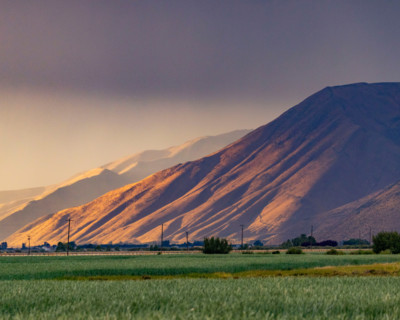 Storm clouds over hills and field. Bellevue, Idaho, United States