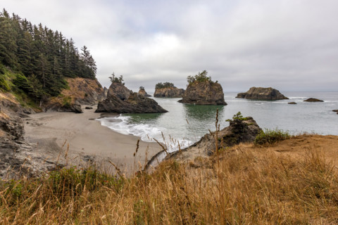 Sea stacks along Oregon coast. Gold Beach, Oregon, United States