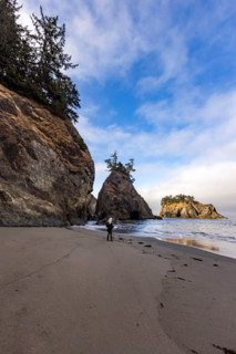 Woman on beach along Oregon Coast. Gold Beach, Oregon, United States