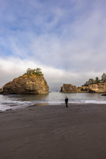 Woman on beach along Oregon Coast. Gold Beach, Oregon, United States
