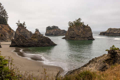 Sea stacks and cove along Oregon Coast. Gold Beach, Oregon, United States