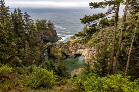 Natural Bridge along Oregon Coast. Gold Beach, Oregon, United States