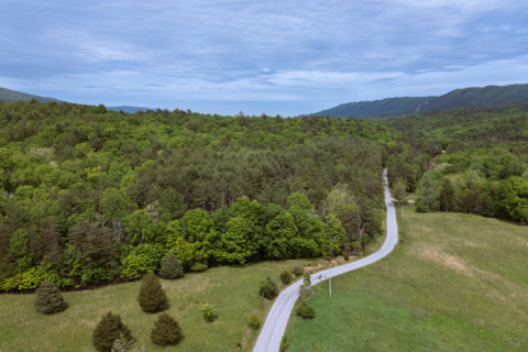 Aerial view of empty road crossing landscape. Blacksburg, Virginia, United States