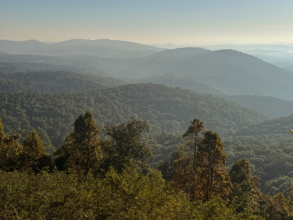 Forested mountains in mist. Blacksburg, Virginia, United States