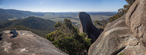 Rear view of woman on top of Gibraltar Peak. Canberra, Australian Capital Territory, Australia