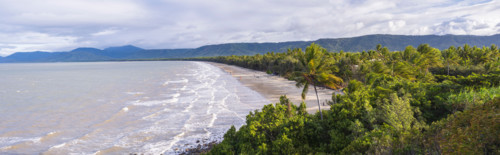 Panoramic view of Four Mile Beach on sunny day. Port Douglas, Queensland, Australia