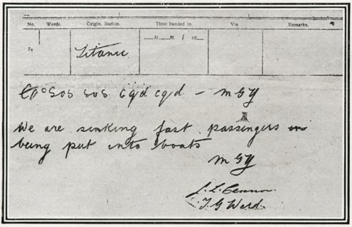 Second message de détresse envoyé par les opérateurs radio du RMS Titanic