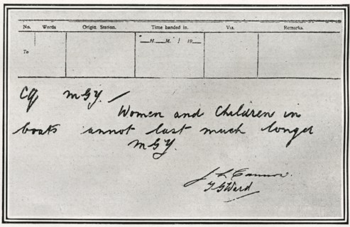 Message de détresse envoyé par les opérateurs radio du RMS Titanic
