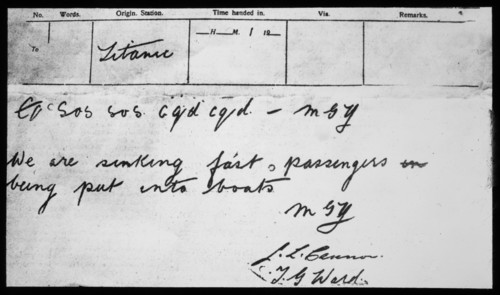 L’un des derniers messages de détresse envoyés par l’opérateur radio du Titanic