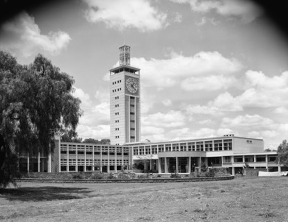 Nairobi Parliament Building, 1954. Exterior view of the Parliament Building in Nairobi, built circa